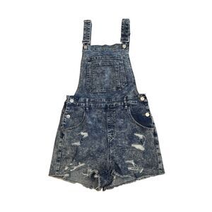 Shein Romper Bib Overall Shorts Shortall Jean Women L  Distressed Denim
